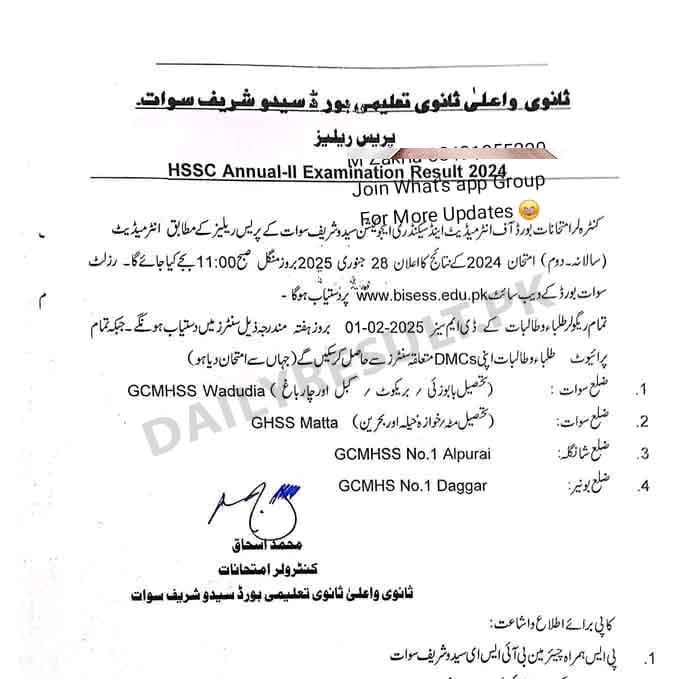 BISE Swat Board 2nd year result 
